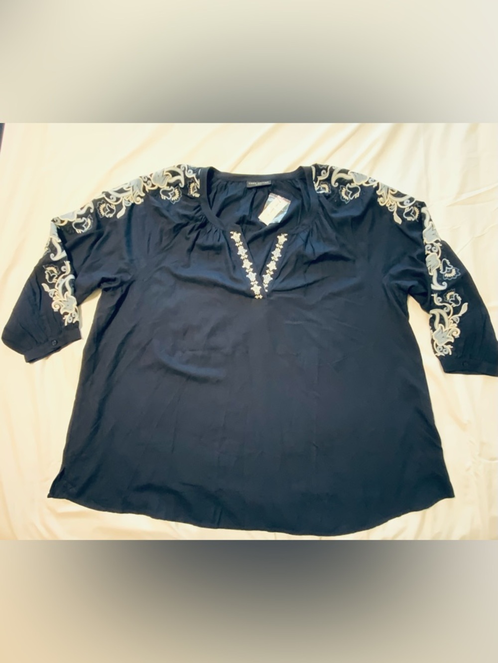Lane Bryant Women’s Blouse Navy Blue Embroidered 3/4 Sleeve Tunic Plus Size 22